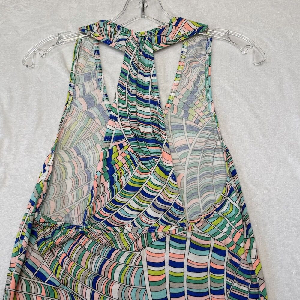 Trina Turk Recreation Yoga Top Draped Back Abstract Pink Blue Green Size Large** - Picture 13 of 16